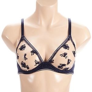 Simone Perele Augustine Sheer Embroidered Underwire Navy Blue Bra Set - 34B